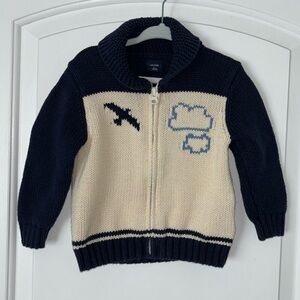 Baby Gap bird shawl collared cardigan full zip sweater 18-24 months